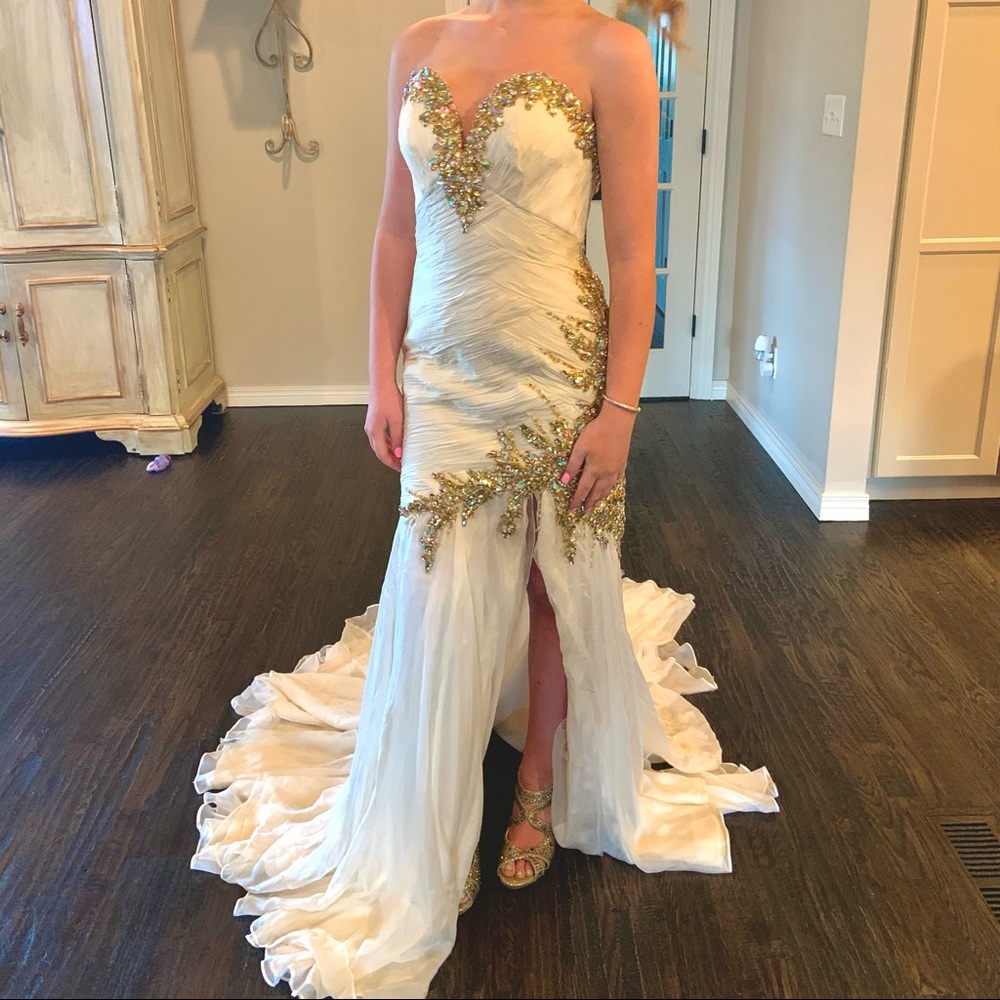 New- White and Gold Gown (Retail $3,375.00)